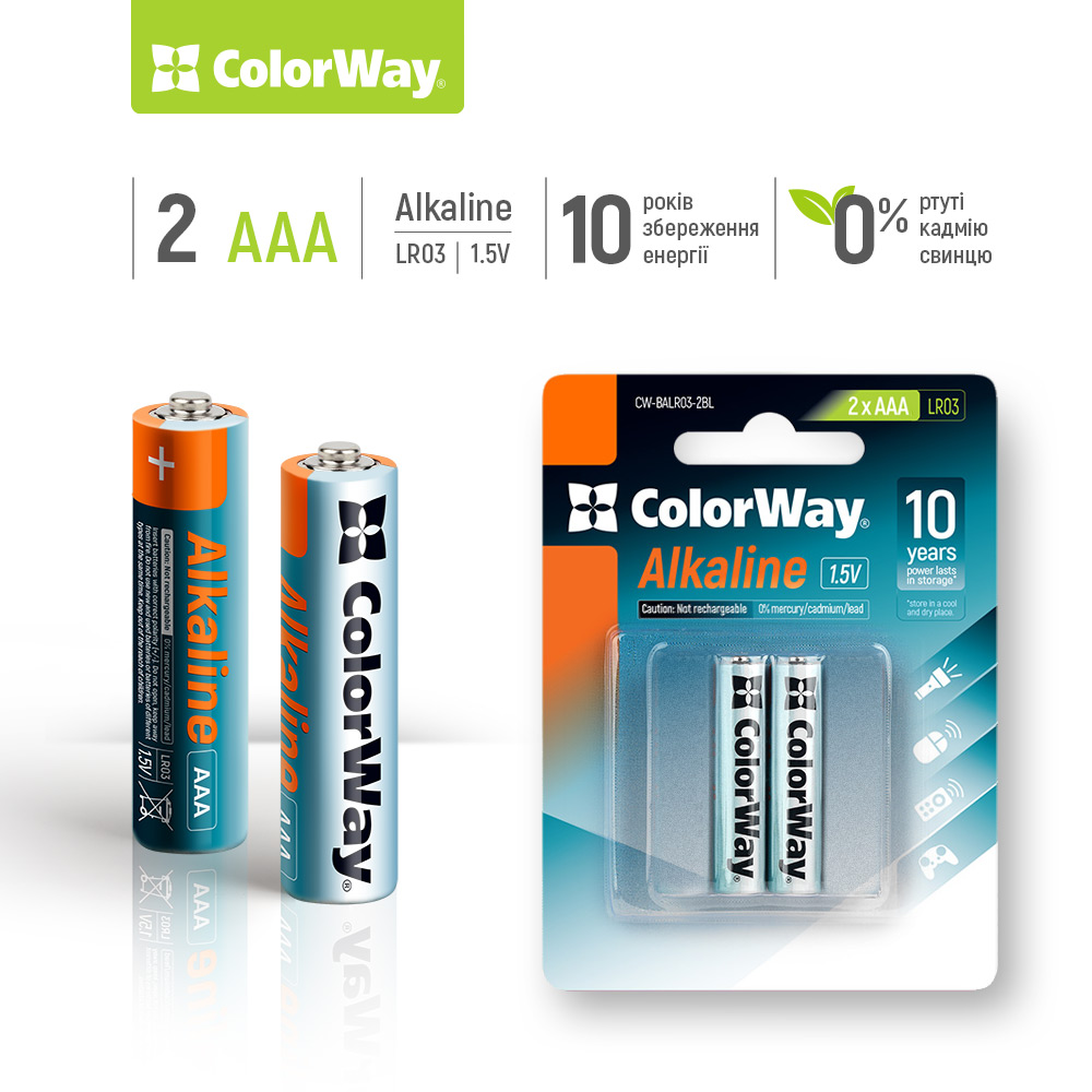 Batérie ColorWay Alkaline Power AAA, 2ks, blister, (CW-BALR03-2BL)