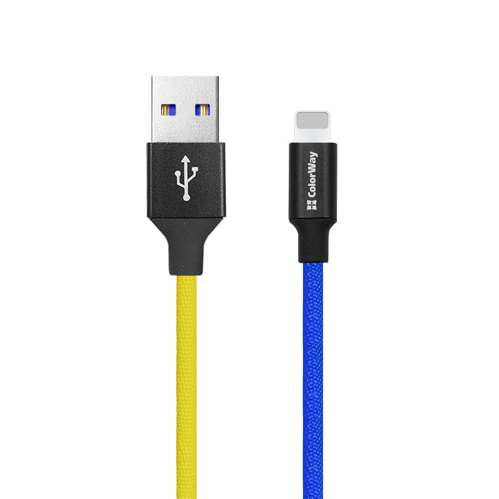 ColorWay Kábel USB Apple Lightning, national, 2.4A, 1m, modro-žltý (CW-CBUL052-BLY)