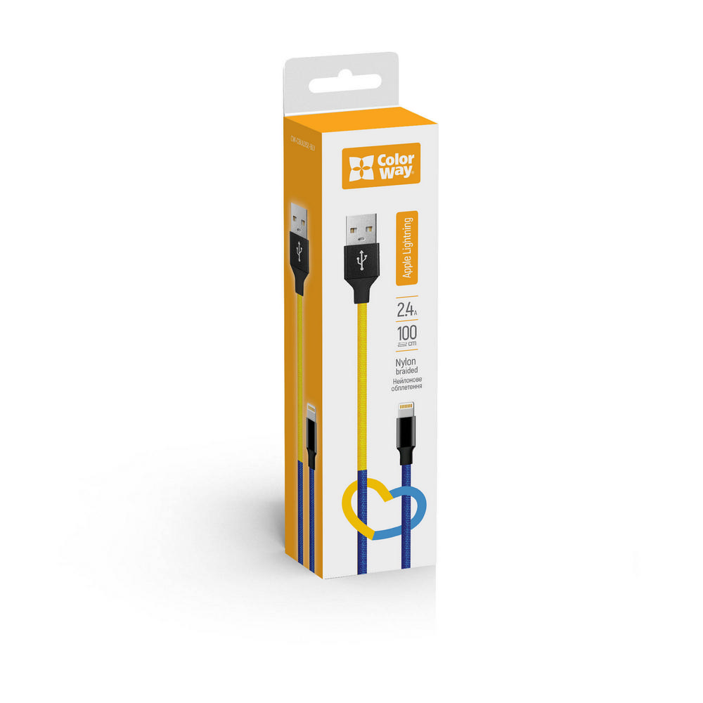 ColorWay Kábel USB Apple Lightning, national, 2.4A, 1m, modro-žltý (CW-CBUL052-BLY)