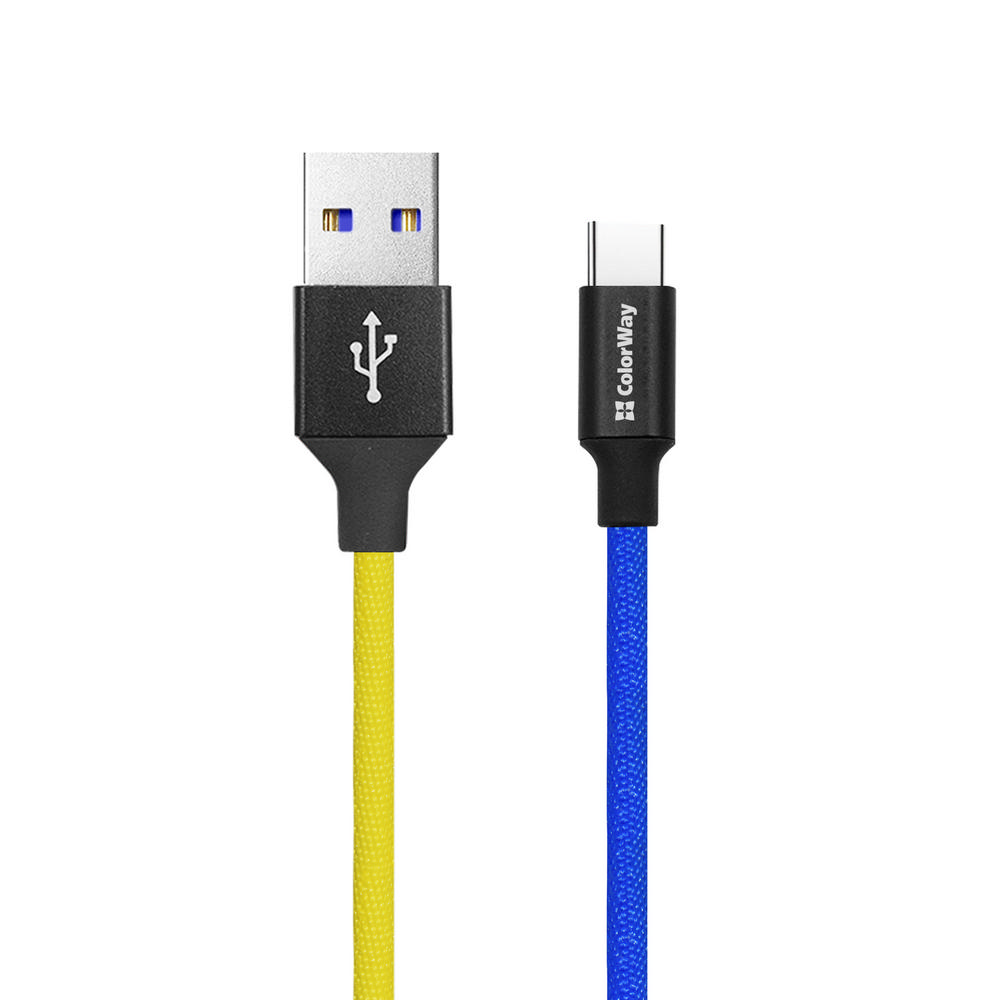 ColorWay Kábel USB Type-C, national, 2.4A 1m, modro-žltý (CW-CBUC052-BLY)