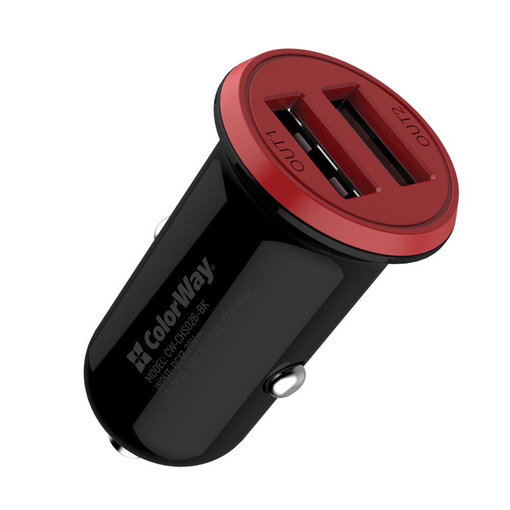 Nabíjačka do Auta ColorWay 2USB AUTO ID 3.4A (17W) červeno-čierna (CW-CHA026-BK)