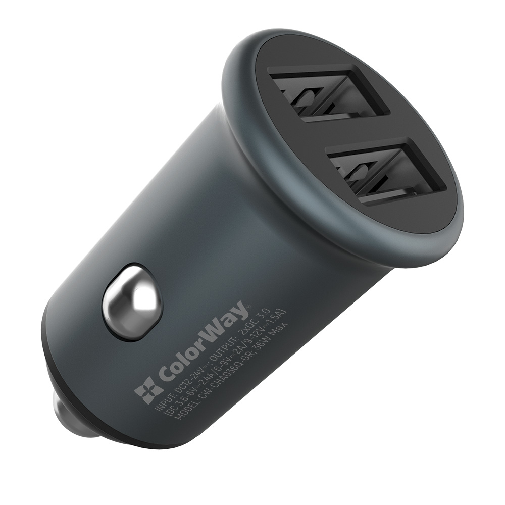 Nabíjačka do Auta ColorWay 2USB Quick Charge 3.0 (36W), šedá (CW-CHA036Q-GR)