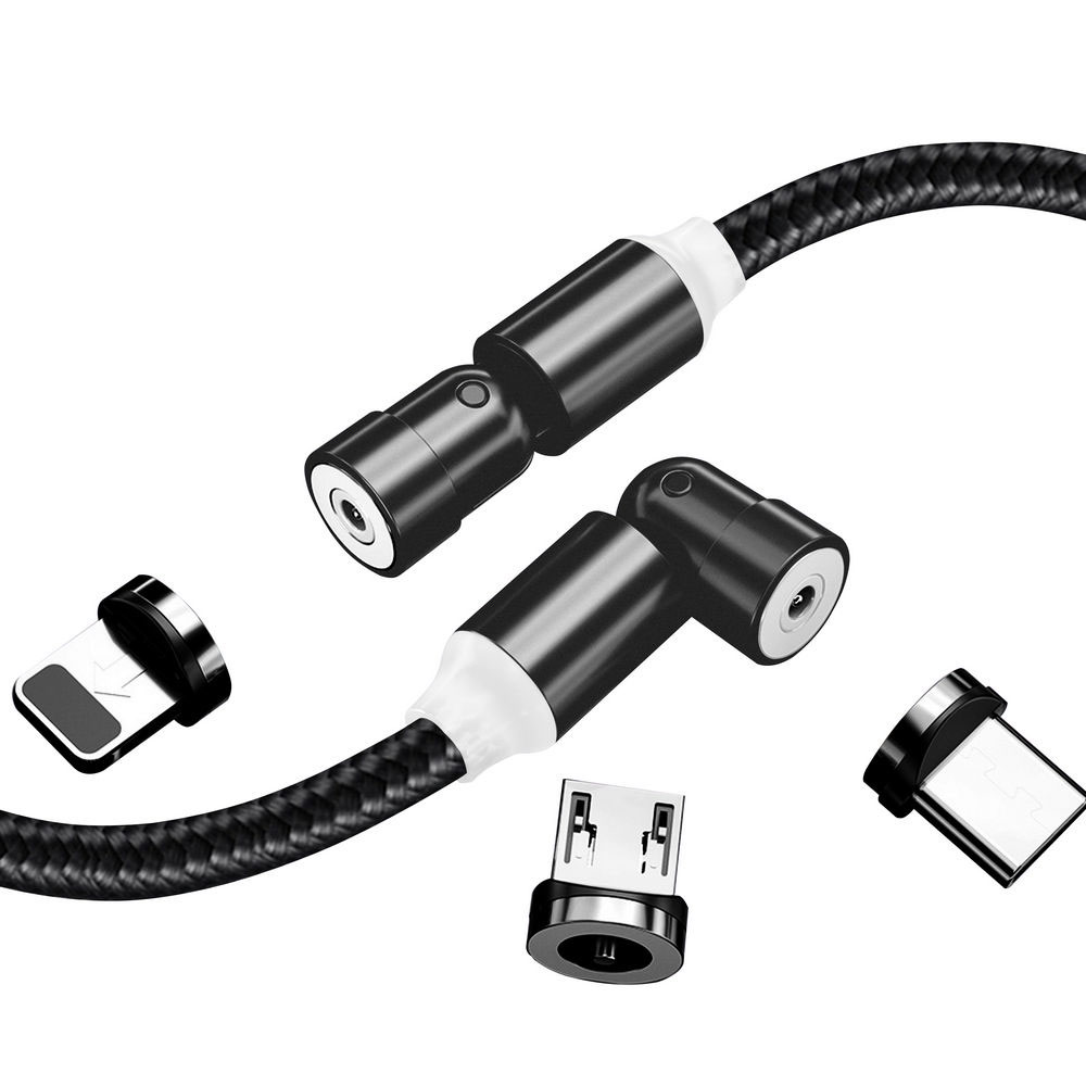 ColorWay Kábel univerzálny 3v1 (Lightning+MicroUSB+Type-C) magnetický, rotácia 540° 2.4A, 1m, čierny (CW-CBUU037-BK)