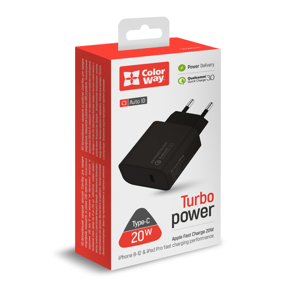 AC nabíjačka ColorWay Power Delivery Port USB Type-C, 20W, V2, čierna, (CW-CHS026PD-BK)