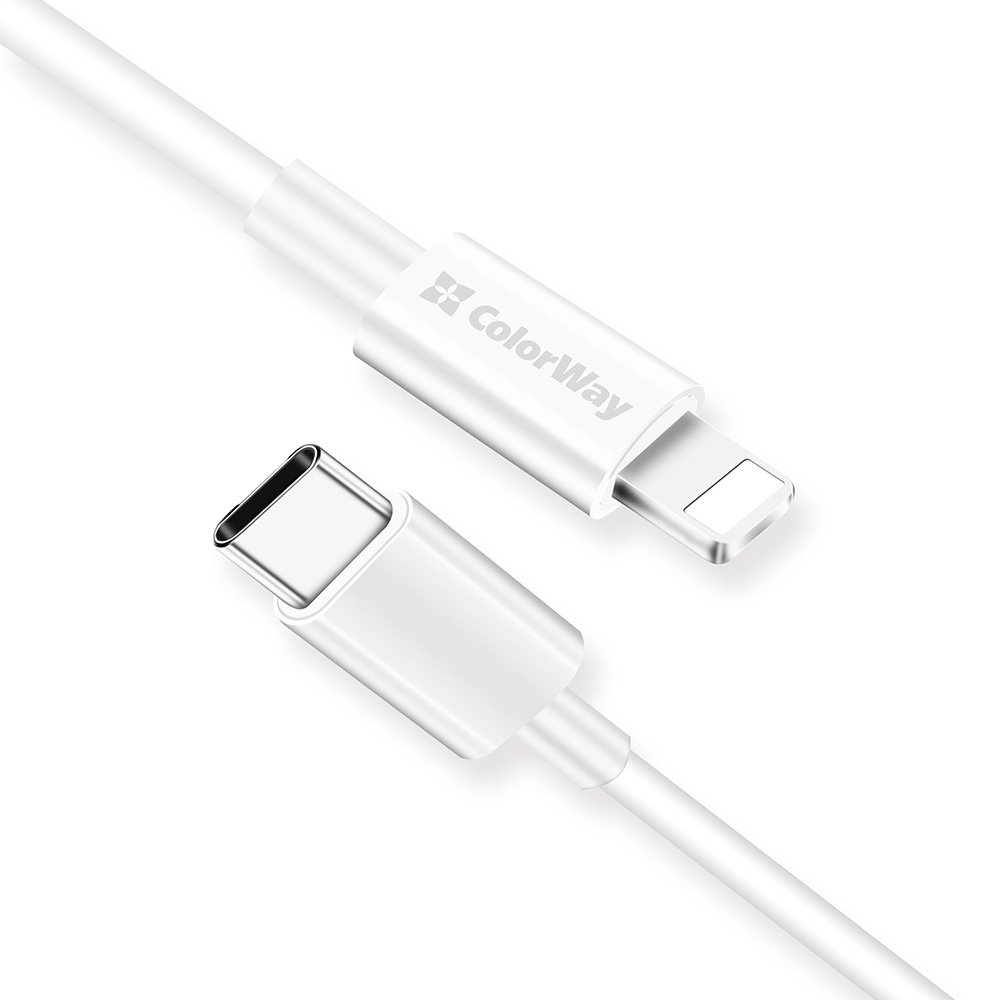 ColorWay Kábel USB Apple Lightning (PD Fast Charging) 3A, 1m, biely (CW-CBPDCL032-WH)