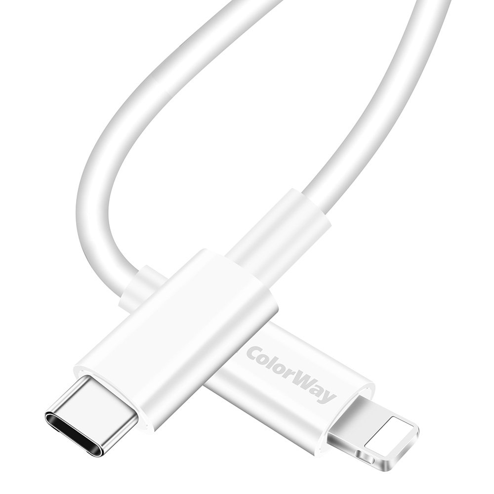 ColorWay Kábel USB Apple Lightning (PD Fast Charging) 3A, 1m, biely (CW-CBPDCL032-WH)