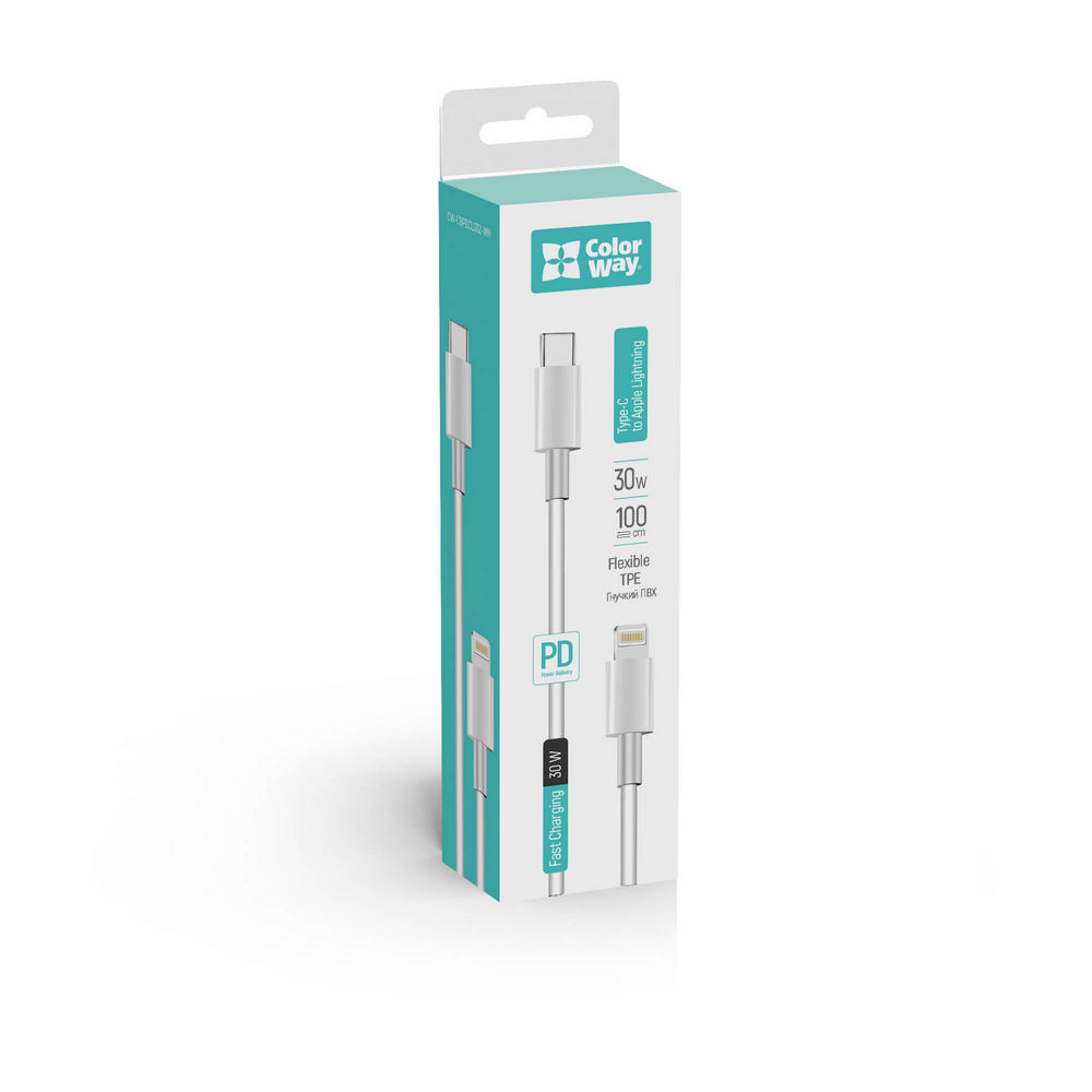 ColorWay Kábel USB Apple Lightning (PD Fast Charging) 3A, 1m, biely (CW-CBPDCL032-WH)