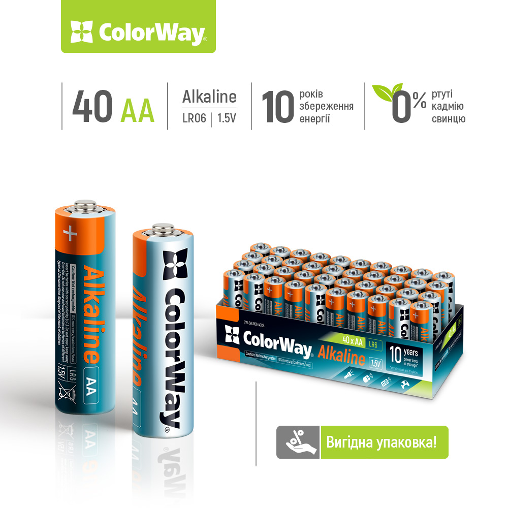 Batérie ColorWay Alkaline Power AA, 40ks (CW-BALR06-40CB)