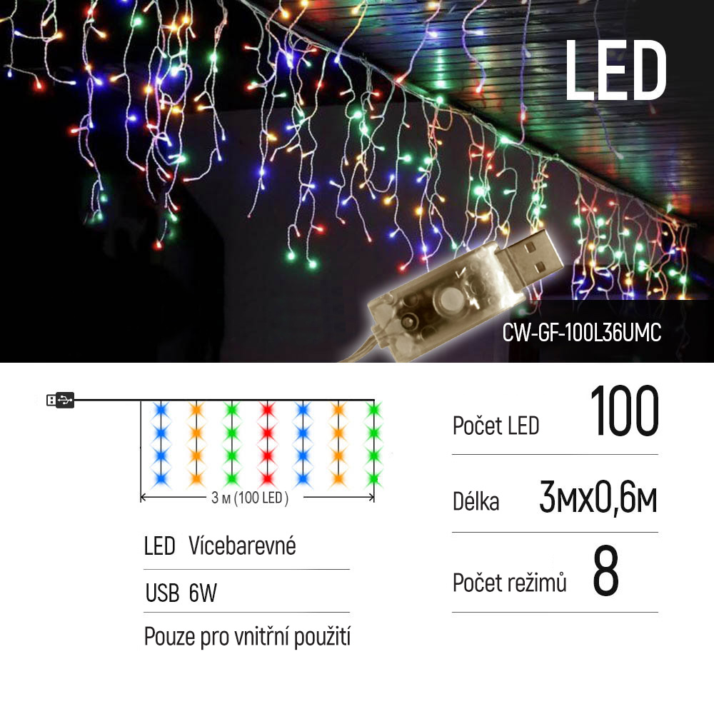 ColorWay LED girlanda СolorWay - strapce 3m x 0.6m 100LED, USB, IP20, multifarebná (CW-GF-100L36UMC)