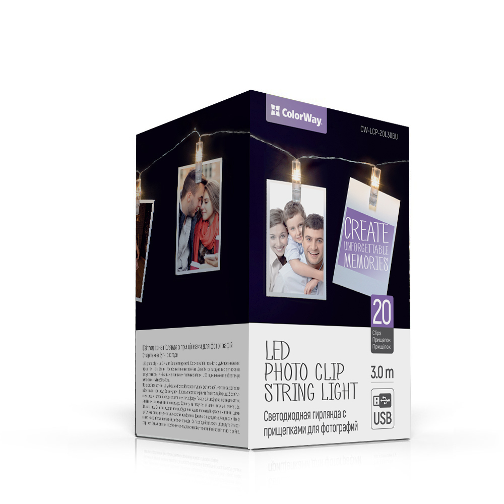 ColorWay LED foto reťaz СolorWay so štipcami, 3m, 20led, USB (CW-LCP-20L30BU)