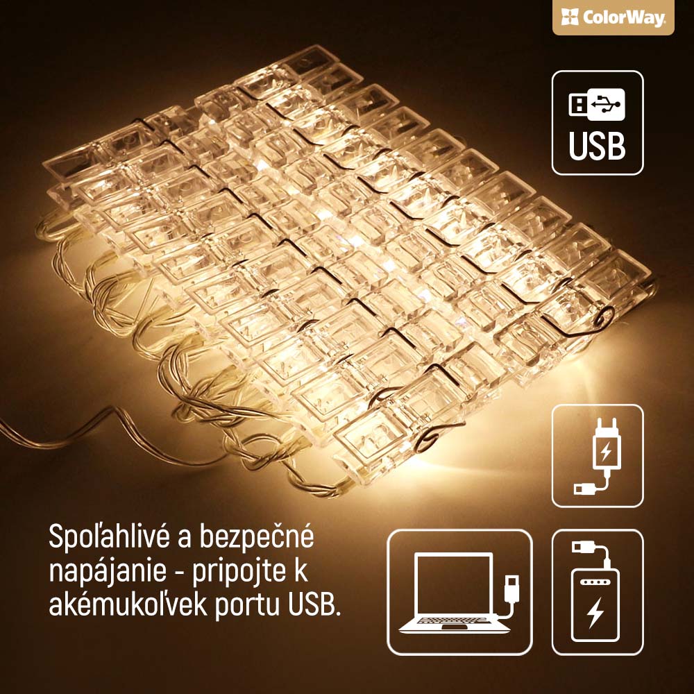 ColorWay LED foto reťaz СolorWay so štipcami, 4.2m, 40led, USB (CW-LCP-40L42BU)