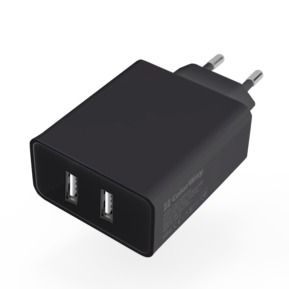ColorWay AC nabíjačka 2xUSB AUTO ID 4.8A (24W), čierna (CW-CHS016-BK)