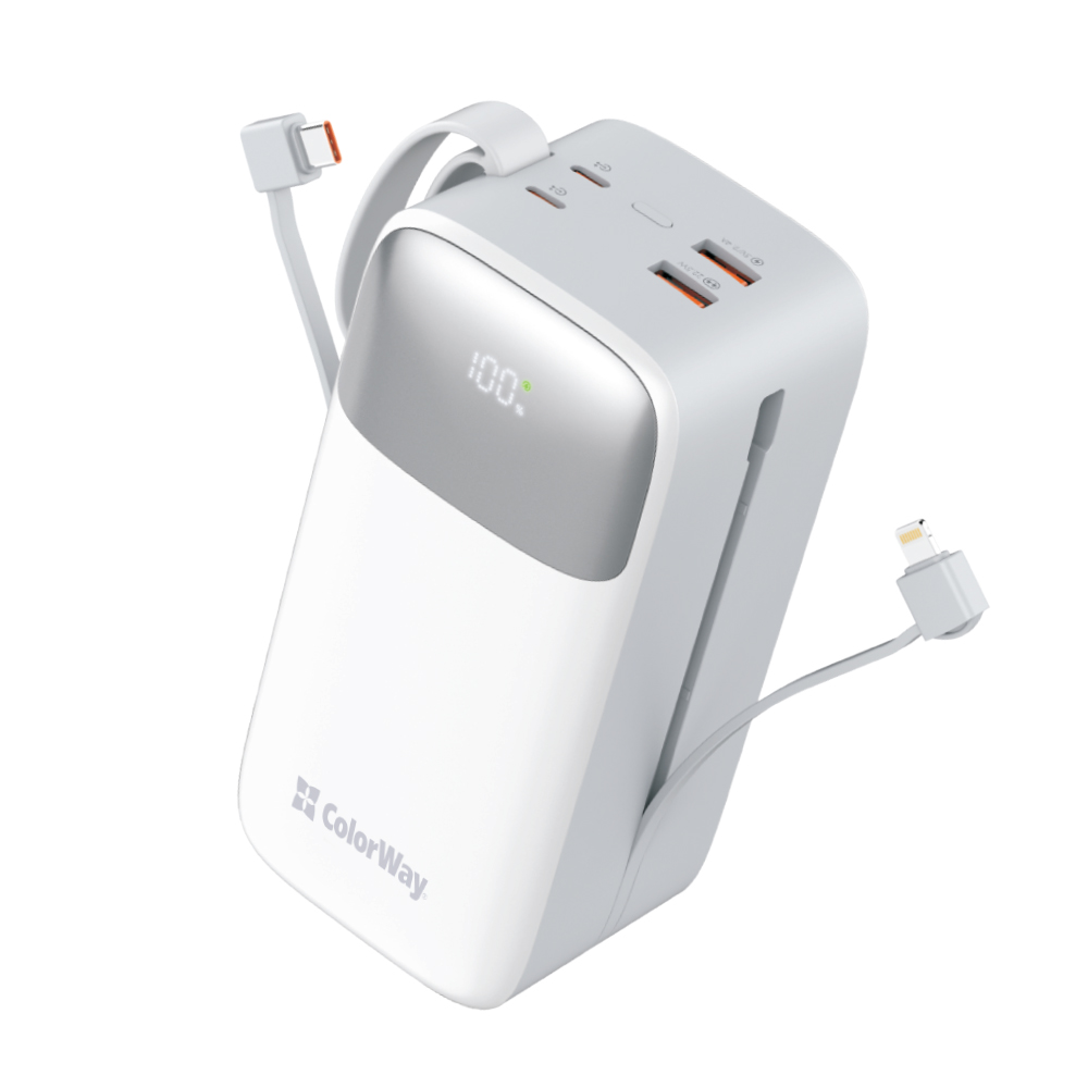 Power Bank ColorWay Bank 50 000 mAh Powerful (USB QC3.0 + USB-C Power Delivery 22.5W),Biely (CW-PB500LPA4WT-PDD)