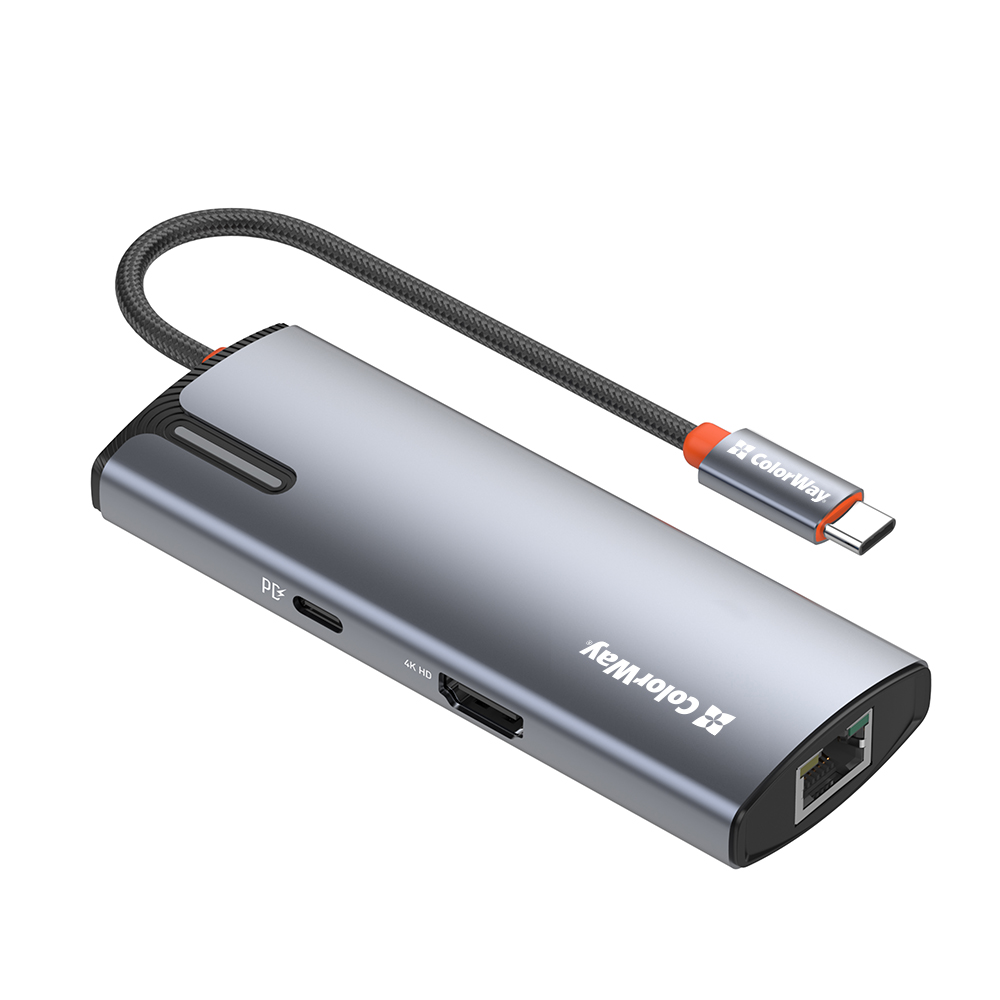 USB hub (dokovacia stanica) ColorWay USB-C 6v1 Type C PD 100W/USB3.0х3/HDMI 4К/RJ45 (CW-HUB02)
