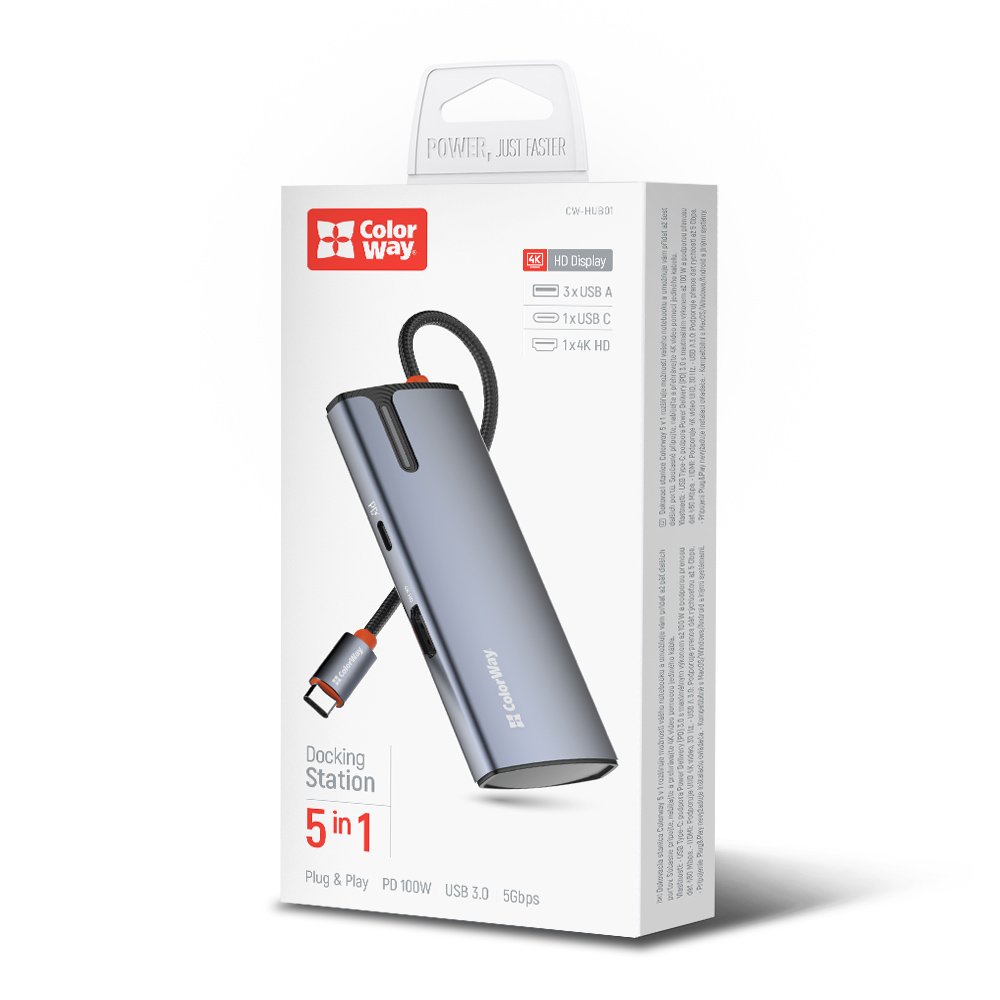 USB hub (dokovacia stanica) ColorWay USB-C 5v1 Type C PD 100W/USB3.0х3/HDMI 4K (CW-HUB01)