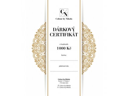 Dárkový Certifikát v hodnotě 1000 Kč