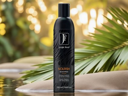 Výživný šampon Jungle Fever Nourish Shampoo 250 ml – hydratační péče pro suché a poškozené vlasy, v přírodní tropické kompozici.