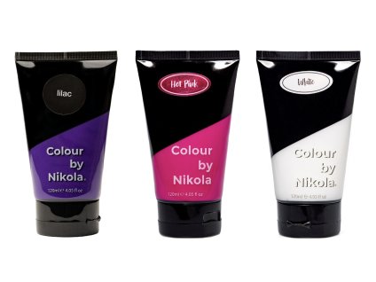TRIO barva na vlasy, LILAC fialková, HOT PINK, intenzivní sytá růžová, WHITE bílá, 3x120 ml