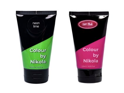 DUO NEON LIME w neonowej zieleni i HOT PINK różowa, 2x120 ml DUO NEON LIME neon green and HOT PINK rich pink, 2x120 ml DUO barva na vlasy, NEON LIME neonově zelená a HOT PINK sytá růžová, 2x120 ml