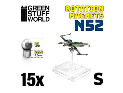 ROTATION MAGNETS - S - 5MM BALL X 3,5MM - (15X MODELÁŘSKÝCH MAGNETŮ)  (N52)