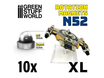 ROTATION MAGNETS - XL - 10MM BALL X 12MM - (10X MODELÁŘSKÝCH MAGNETŮ)  (N52)