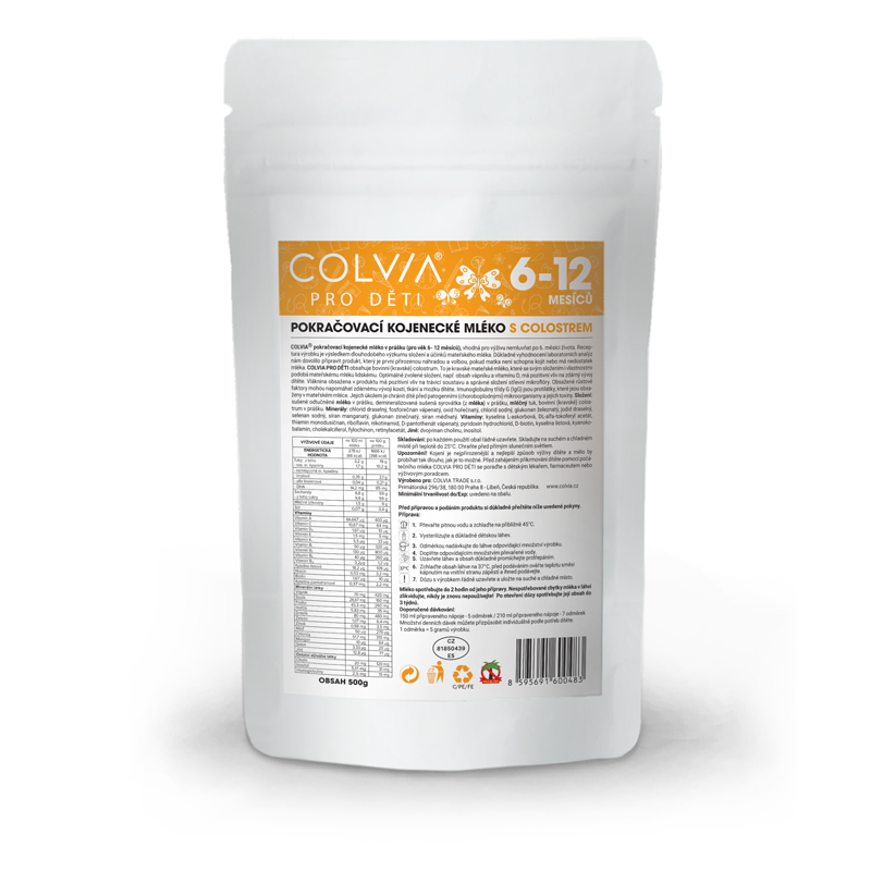 COLVIA Pokračovací kojenecké mléko s colostrem 6–12 měsíců, 500g
