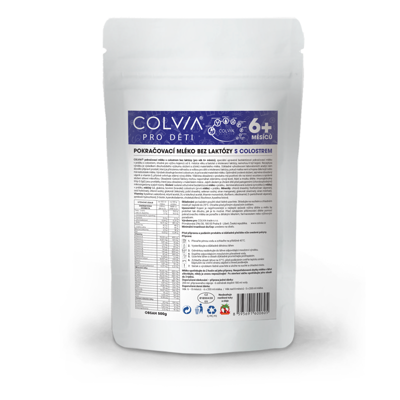 COLVIA Pokračovací mléko bez laktózy s colostrem 6+ měsíců, 500g