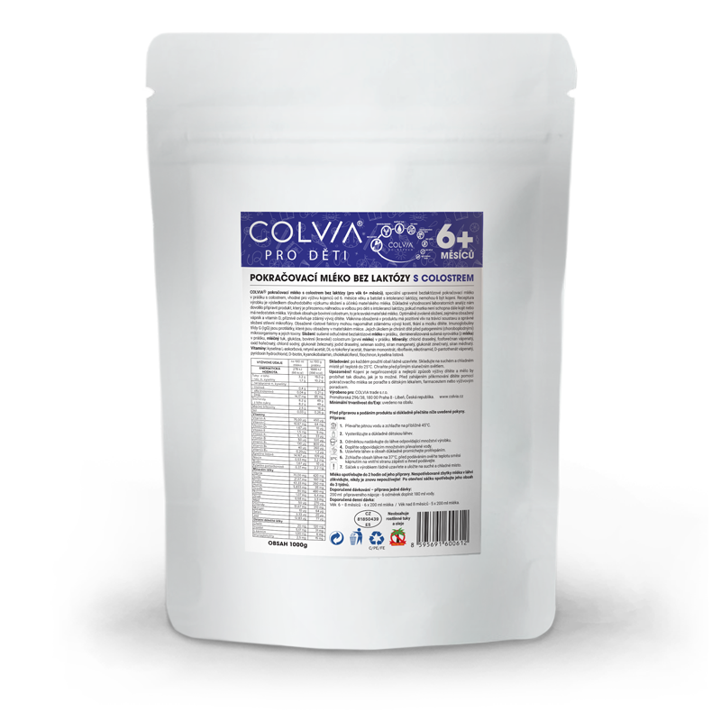 COLVIA Pokračovací mléko bez laktózy s colostrem 6+ měsíců, 1000g