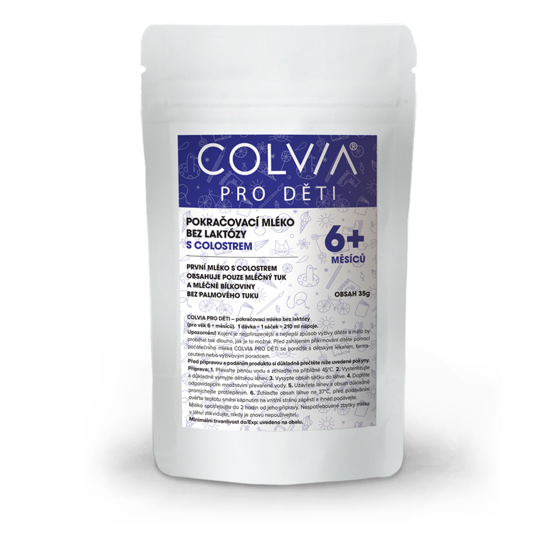 COLVIA Pokračovací mléko bez laktózy s colostrem 6+ měsíců, vzorek 35g