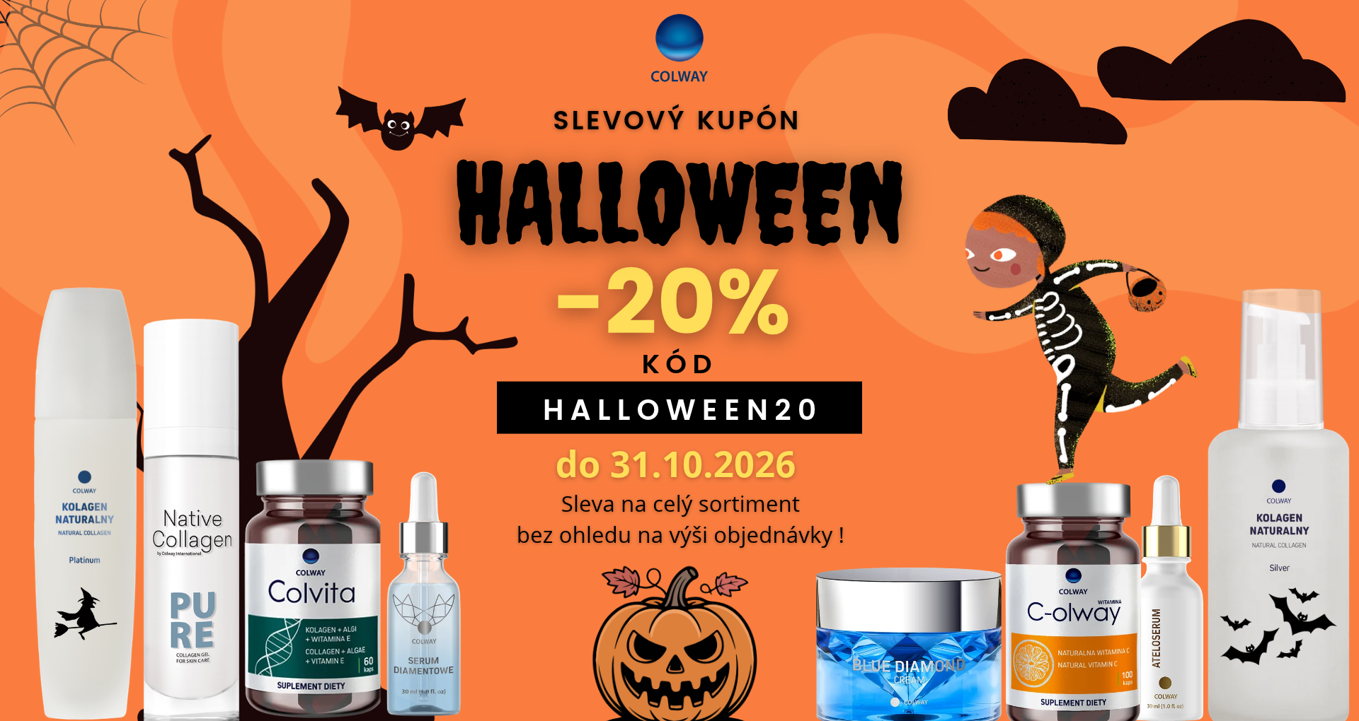 Halloween 2026 -sleva -20% na cely sortiment COLWAY do 30.10.2026