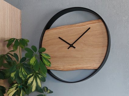 Dubové hodiny KOVOVÁ OBRUČ (Průměr ciferníku 50 cm)