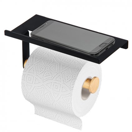 Držák toaletního papíru s poličkou, černý, bílý (Barva Černá)