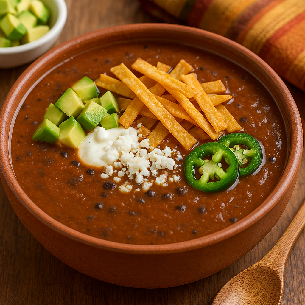 Mexická polévka z černých fazolí