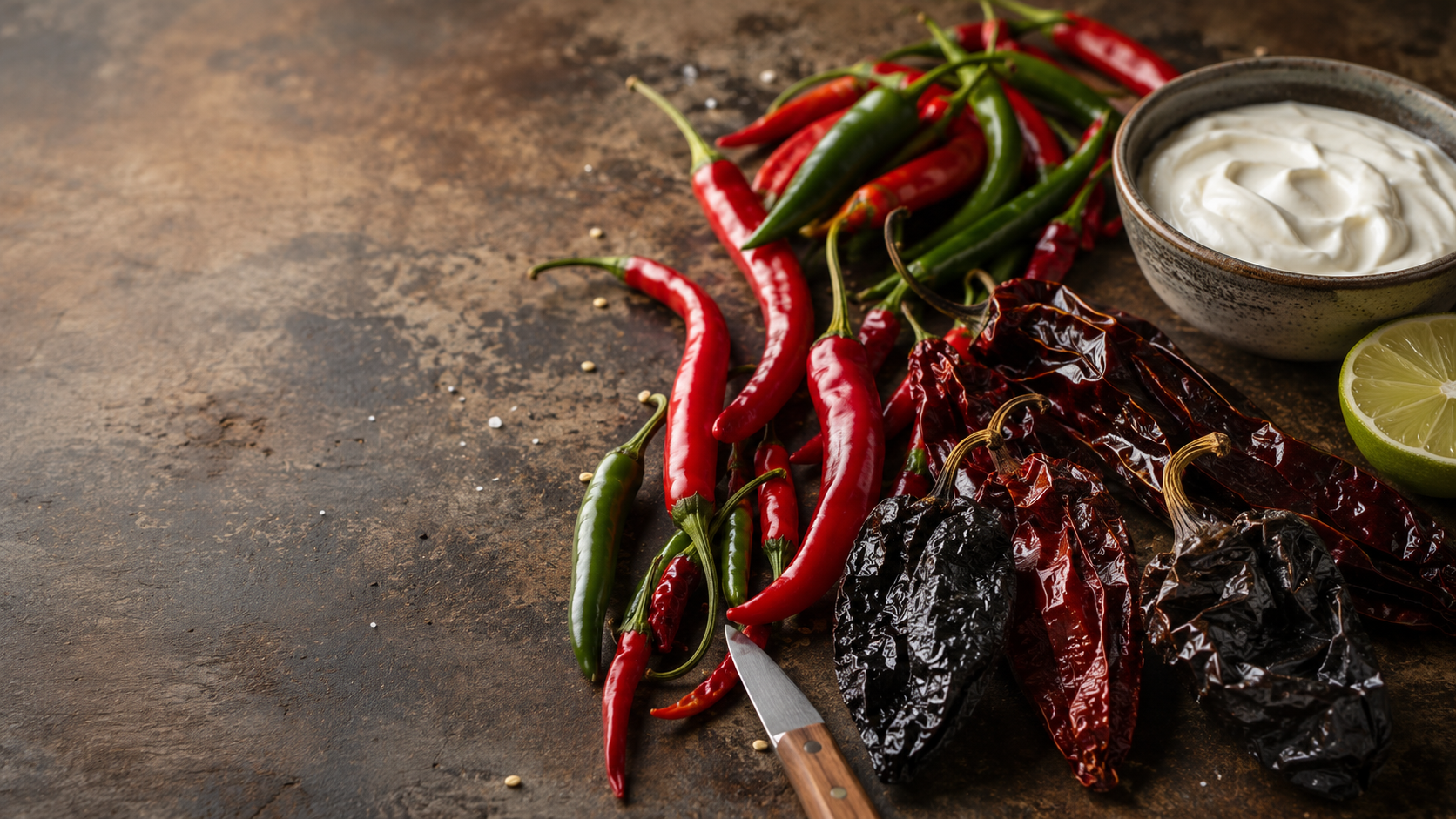 Sušené chilli papričky různých druhů