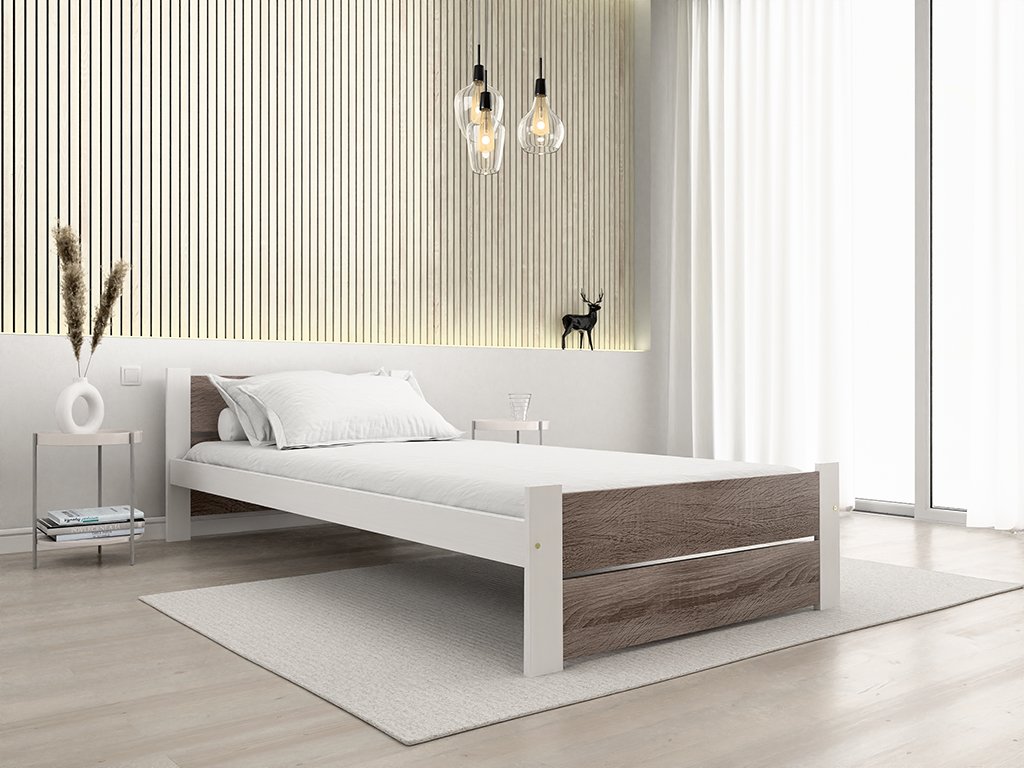 Pat de o persoana stejar alb/trufa, IKAROS DOUBLE 90 x 200 cm