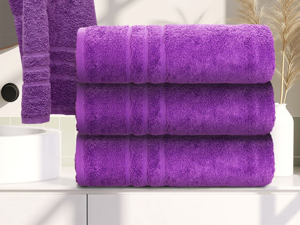 Prosop de corp Confort mov 70x140 cm cu bordură decorativă, 100% bumbac