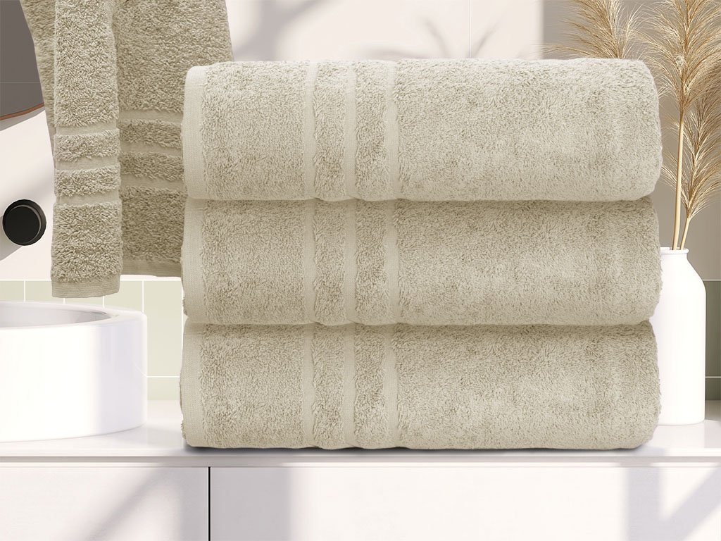 Prosop de corp Confort 70x140 cm crem cu bordură decorativă, 100% bumbac