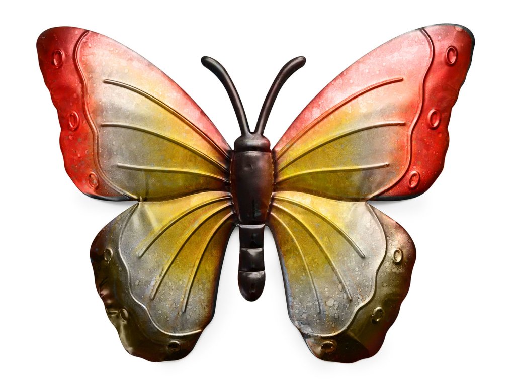 Umělecká kovová dekorace motýl BUTTERFLY 30 cm – ručně malovaný design