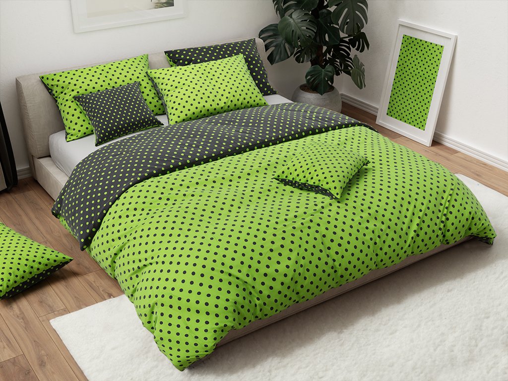 Bavlněné povlečení COLAM BLEND zelené – moderní design s puntíky