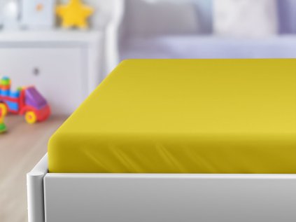 Cearsaf Jersey pentru patut copii cu elastic galben 60x120 cm