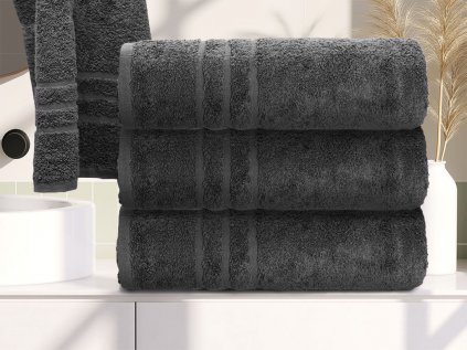 Prosop de corp Classic gri închis 70x140 cm, 100% bumbac cu bordură modernă