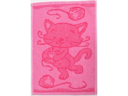 Dětský ručník BEBÉ kočička růžový 30x50 cm s roztomilým motivem