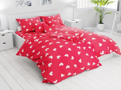 Lenjerie de pat bumbac roșu cu motiv de VALENTINE`S DAY, 7 piese