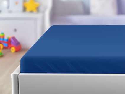 Cearsaf Jersey pentru patut copii cu elastic albastru inchis 70x140 cm
