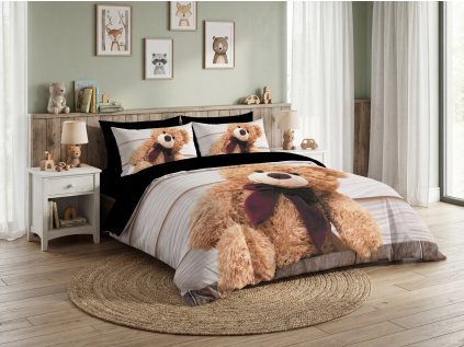 Krémové 3D povlečení MEDVÍDEK S MAŠLÍ s velkým medvídkem