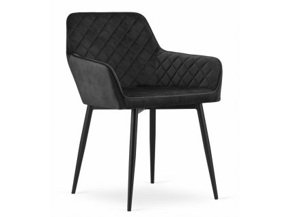 Elegantní černá sametová židle NOLA s geometrickým prošíváním a kovovými nohami