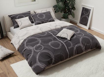 Moderní bavlněné povlečení BUBBLES černé s kruhovým vzorem