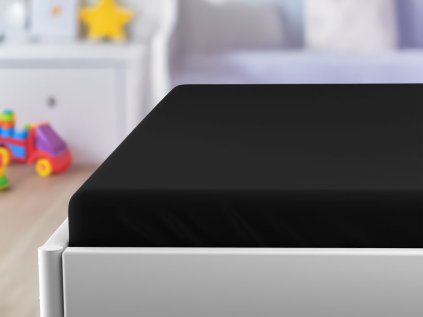 Cearsaf jersey pentru patut copii negru, 70x140 cm