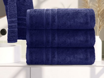 Prosop de corp Classic albastru închis 70x140 cm cu bordură decorativă, 100% bumbac