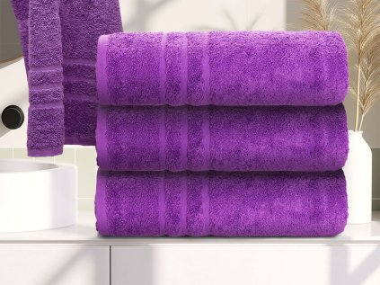 Prosop de corp Confort mov 70x140 cm cu bordură decorativă, 100% bumbac